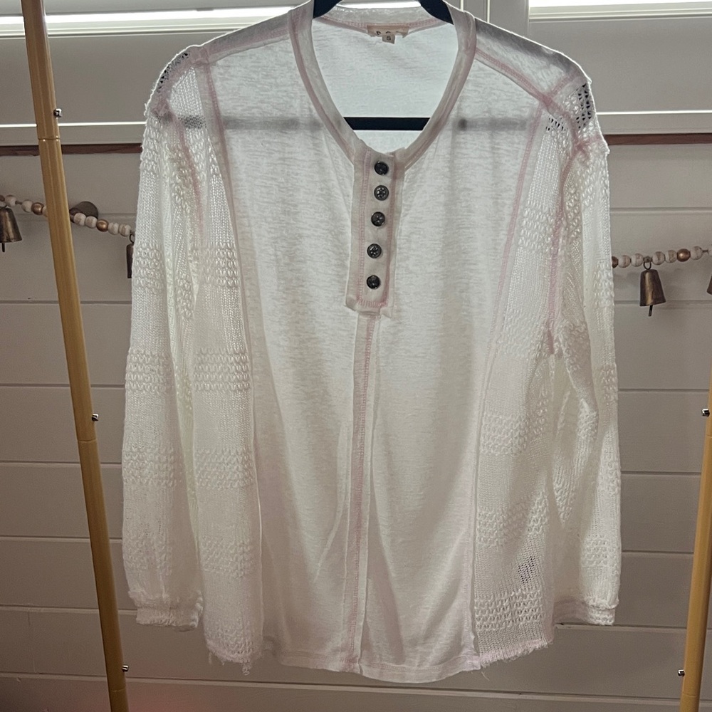 POL White 1/4 button up burn out top